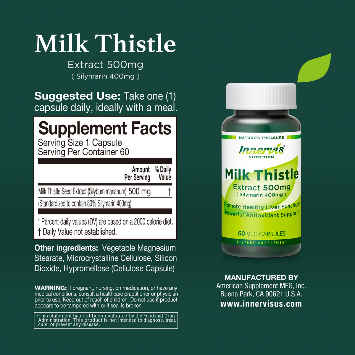 Milk Thistle Extract 500mg (Silymarin 400mg)